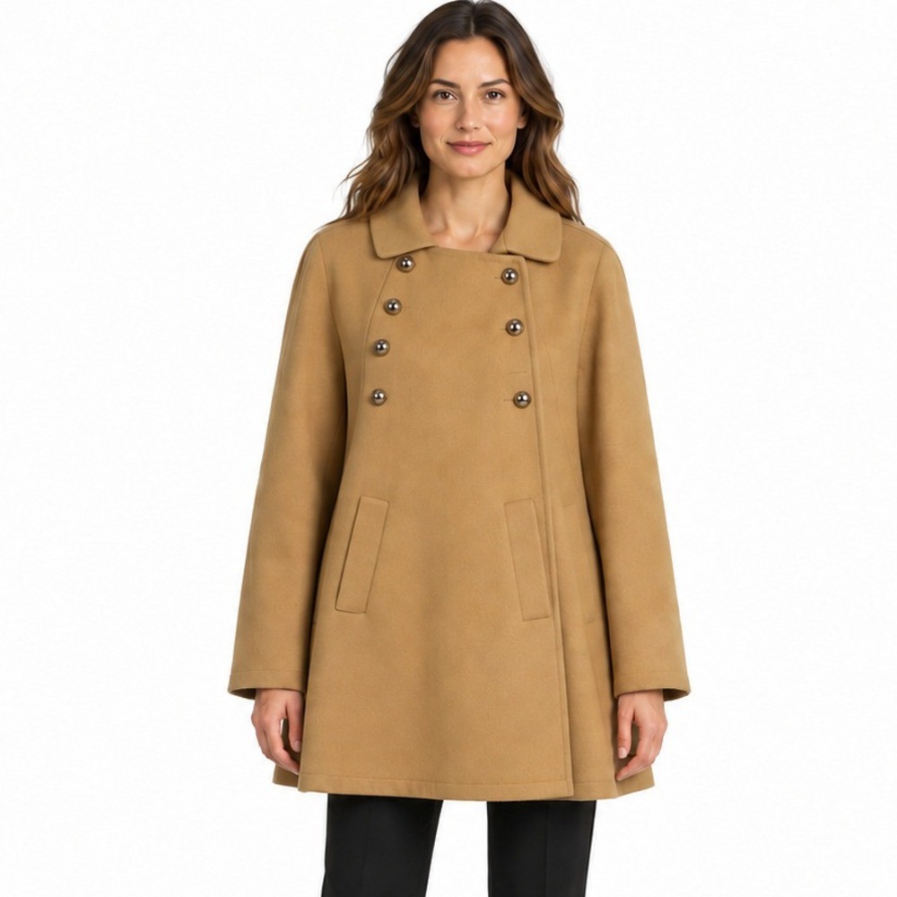 Koandaily Camel Tan Double Breasted Size XL Cape Coat Gold Buttons